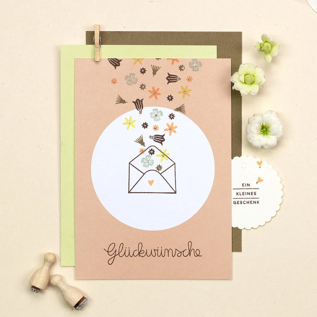 Perlenfischer Glückwünsche Stempel 15x66 mm Holz