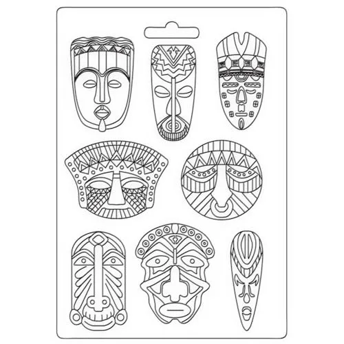 Stamperia Savana Tribal Masks Silikonform A4 Maskenmotiv