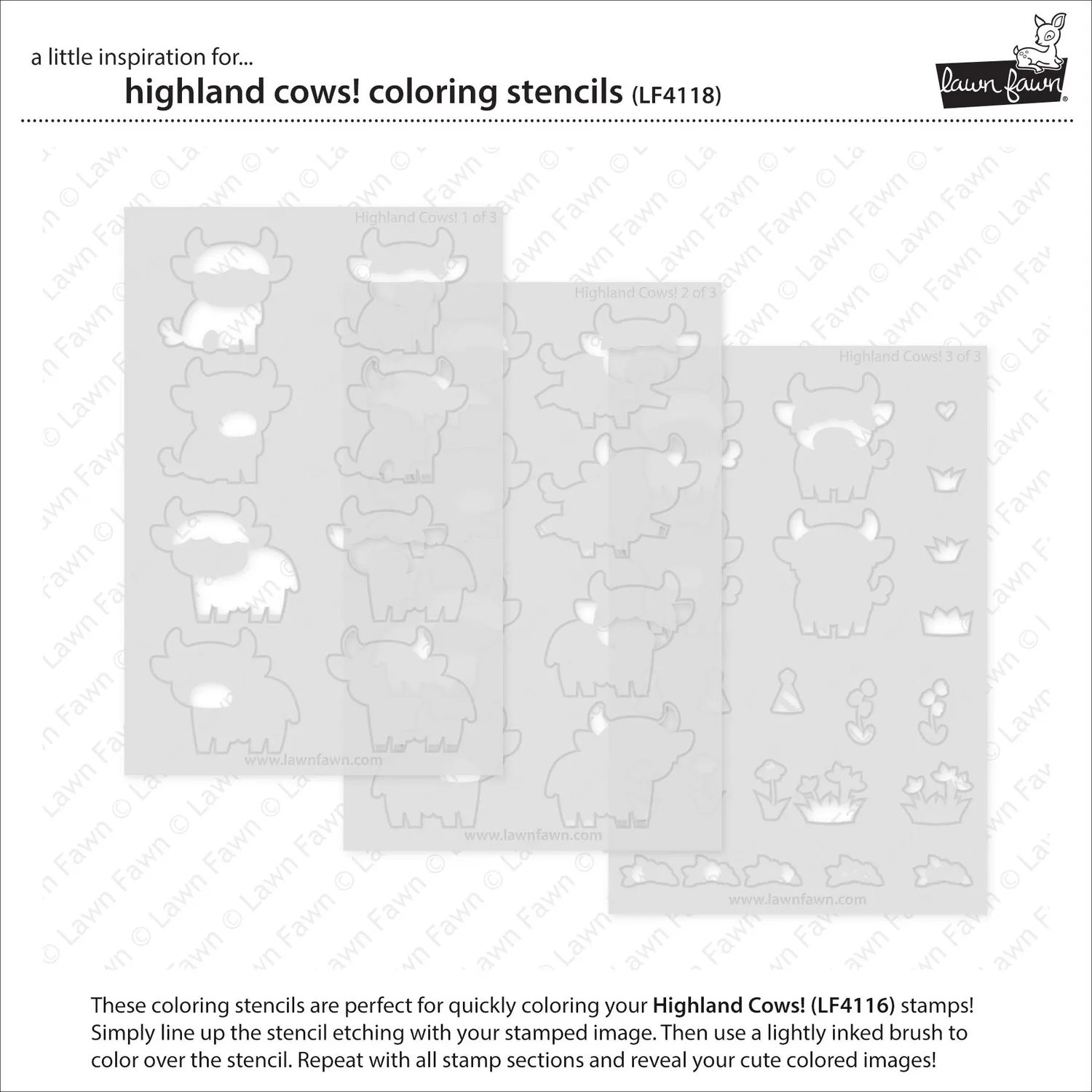 Lawn Fawn Highland Cows Coloring Stencils Schablonen 3-teilig