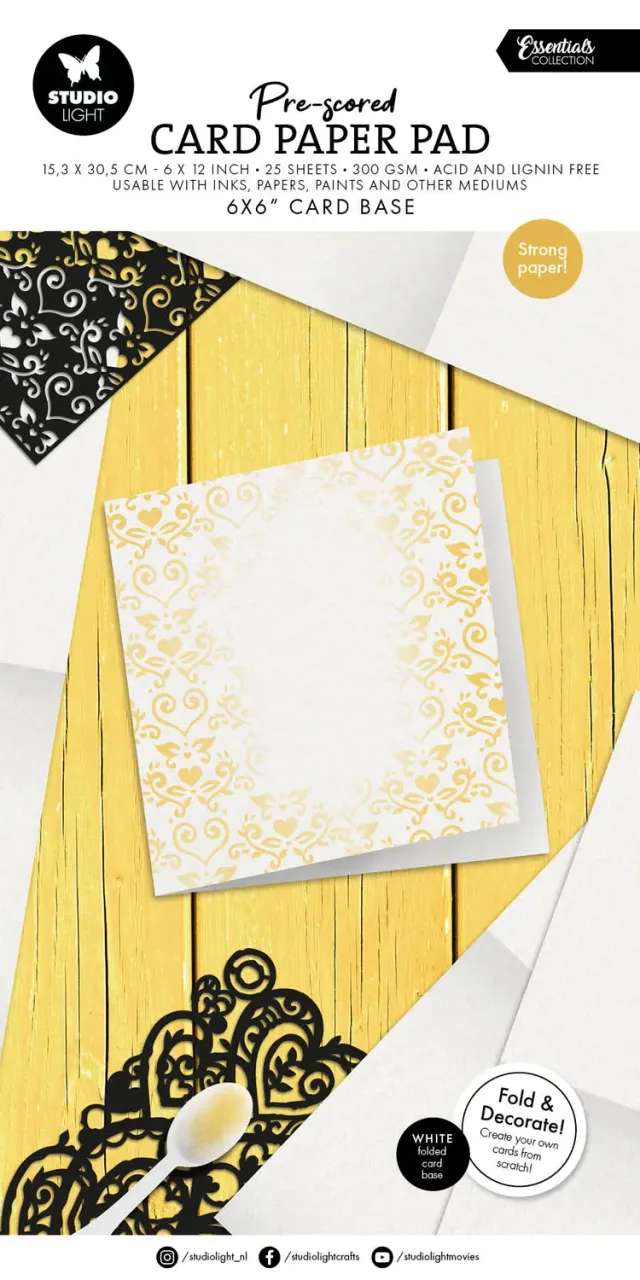 Studio Light Essentials Card Paper Pad Karten weiß 6x6 vorgfalzt