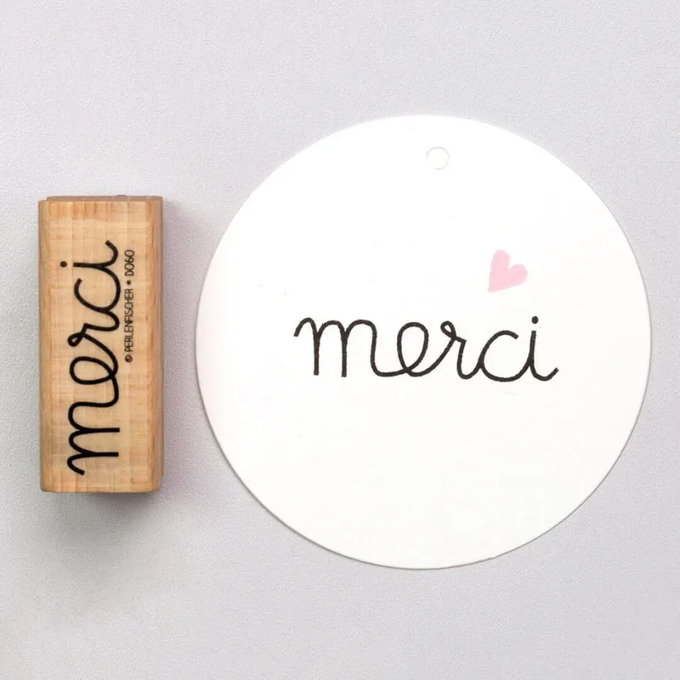 Perlenfischer Merci Stempel 11 x 43 mm Schriftzug