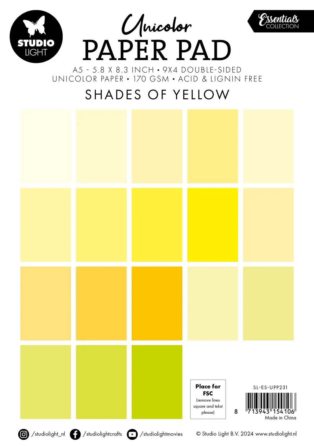 StudioLight Essentials Unicolor Paper Pad Papierblock A5 36 Blatt Gelbtöne