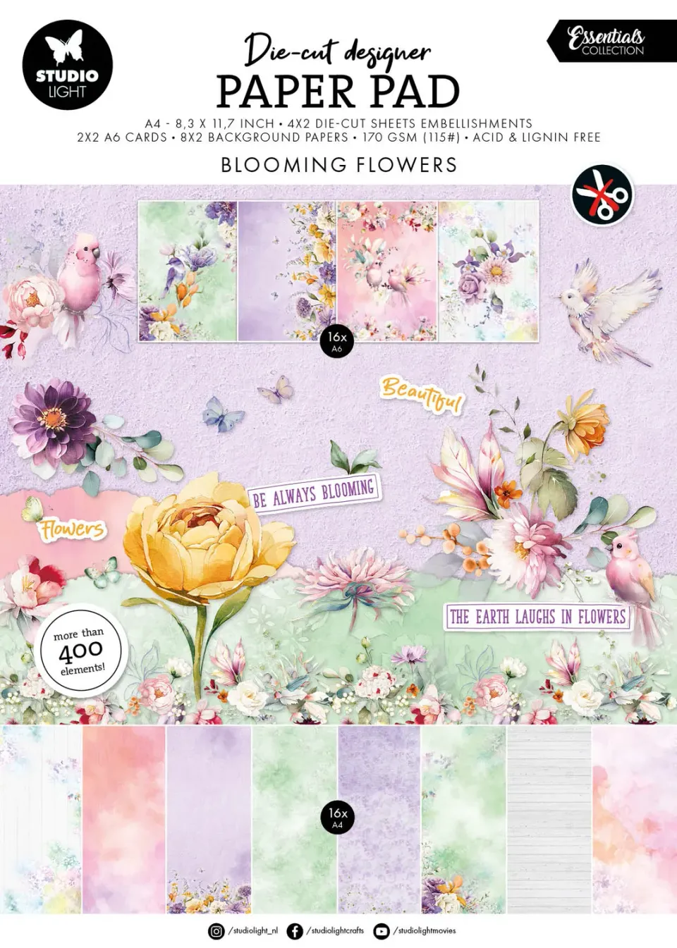 Studio Light Essentials Die-Cut Block Flowers 28 Blatt