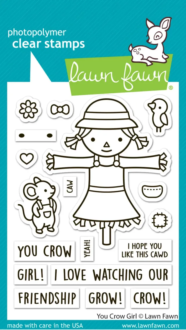 Lawn Fawn You Crow Girl Stempelset klar Herbst Bauernhof
