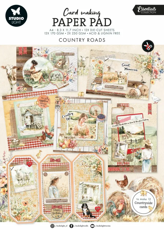 StudioLight Essentials Card Making Pad Country Roads 14 Blatt