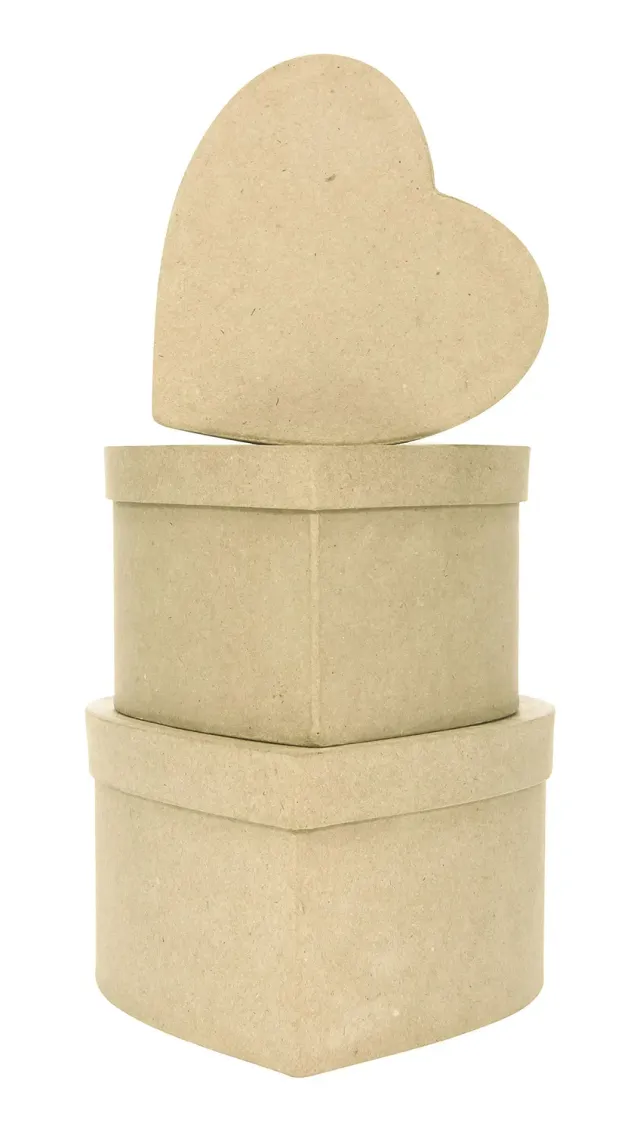 décopatch BTS903O Herzboxen 3er-Set Pappmaché natur