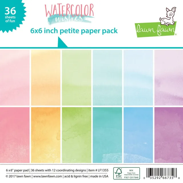 Lawn Fawn Watercolor Wishes Petite Paper Pack Papierblock 36 Blatt