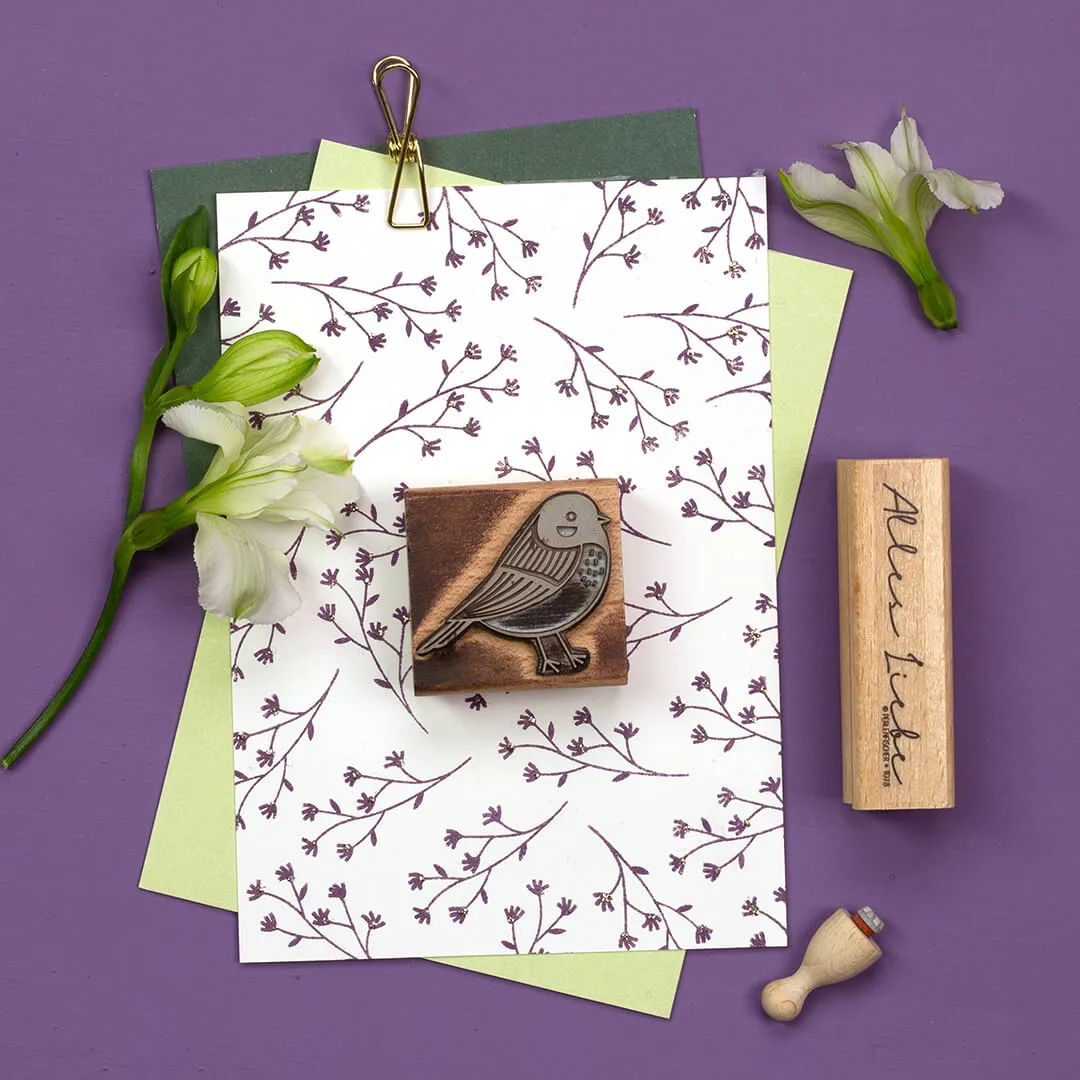 Perlenfischer Stempel Kornblumenzweig Holzstempel 16x37 mm