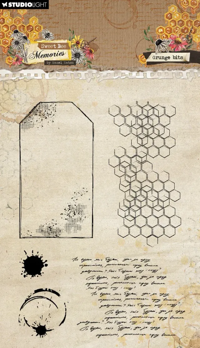 Hazel Eaton Sweet Bee Memories Grunge bits Clear Stamp 96x136mm