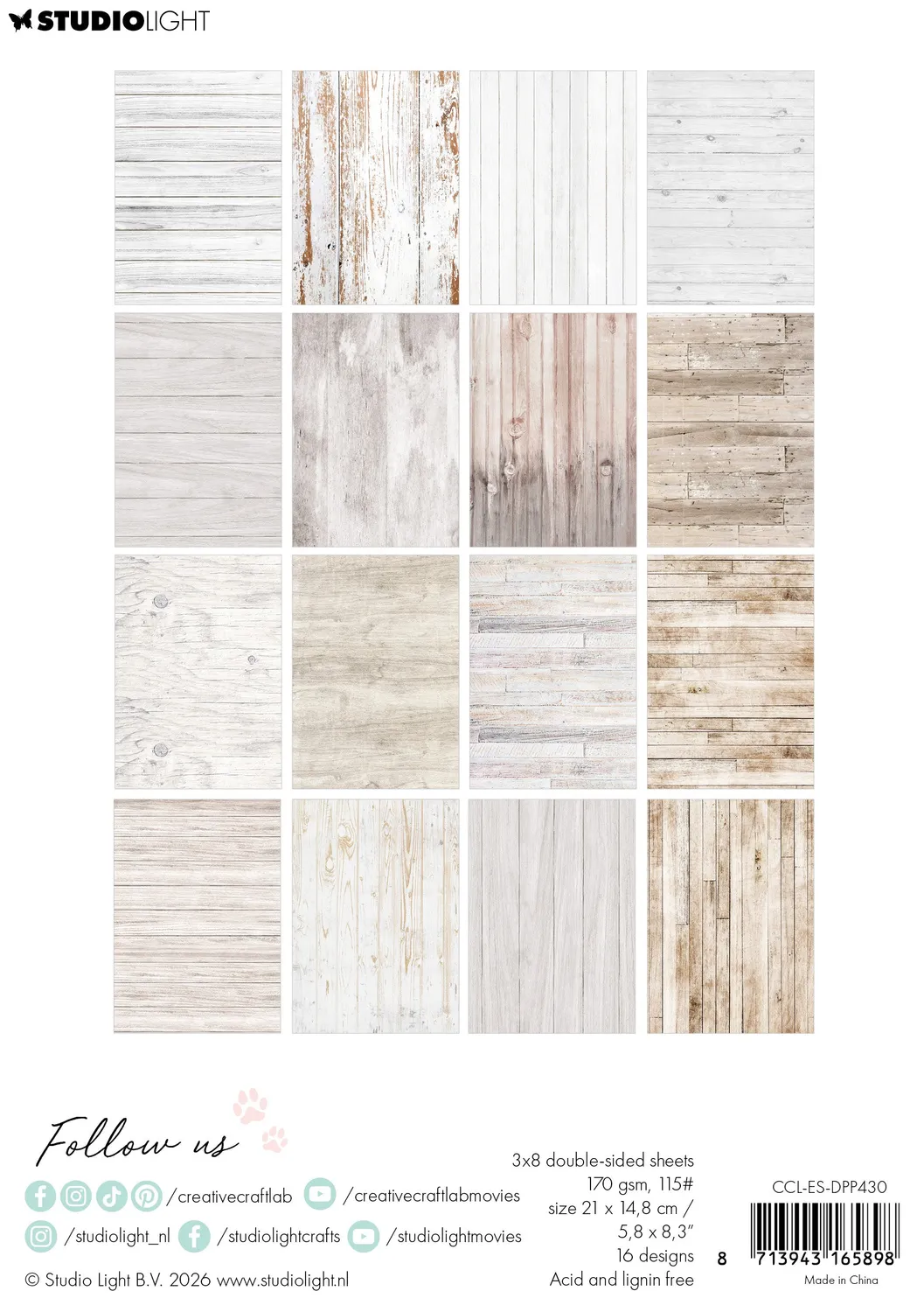 StudioLight Creative Craftlab Designpapier White Wood 24 Blatt